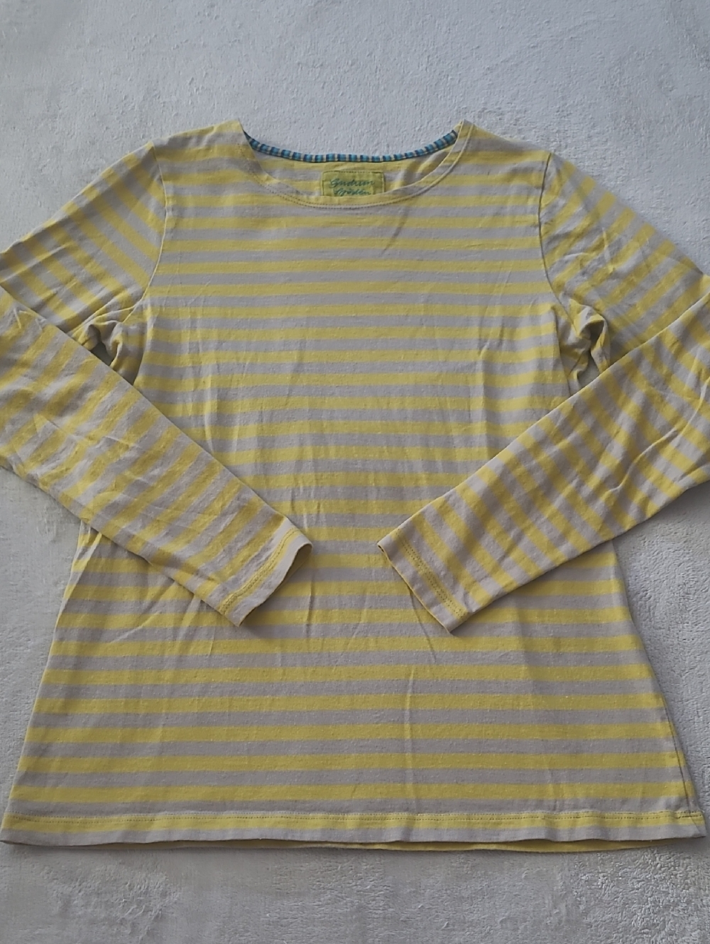 Gudrun Sjoden Womens XS Organic Cotton Striped Long Sleeve Top Yellow Gray Boho